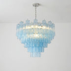 Murano-Style Sky Blue Tiered Glass Tube Chandelier Modern Luxury Sculptural Cascading Pendant Light