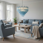 Murano-Style Sky Blue Tiered Glass Tube Chandelier Modern Luxury Sculptural Cascading Pendant Light