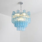 Murano-Style Sky Blue Tiered Glass Tube Chandelier Modern Luxury Sculptural Cascading Pendant Light