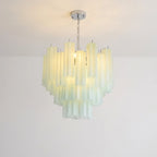 Murano-Style Blue Tiered Frosted Glass Tube Chandelier Modern Luxury Cascading Art Pendant Light