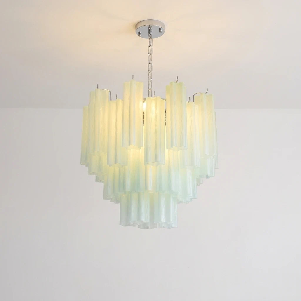 Kronleuchter aus blauem, satiniertem Glas in Murano-Optik mit gestuften Röhren, moderne luxuriöse kaskadierende Designer-Hängeleuchte