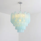 Murano-Style Blue Tiered Frosted Glass Tube Chandelier Modern Luxury Cascading Art Pendant Light