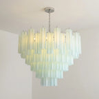 Murano-Style Blue Tiered Frosted Glass Tube Chandelier Modern Luxury Cascading Art Pendant Light