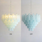Murano-Style Blue Tiered Frosted Glass Tube Chandelier Modern Luxury Cascading Art Pendant Light