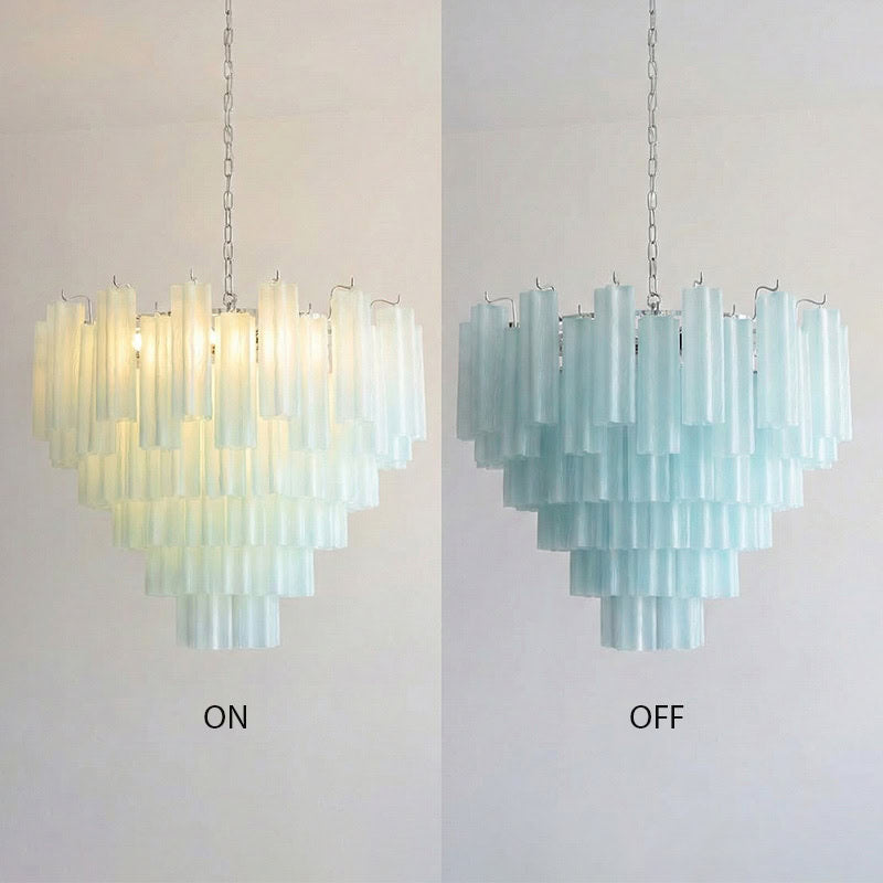 Murano-Style Blue Tiered Frosted Glass Tube Chandelier Modern Luxury Cascading Art Pendant Light