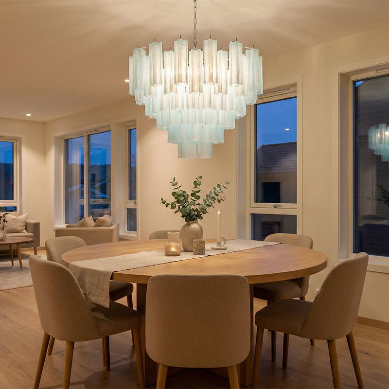 Murano-Style Blue Tiered Frosted Glass Tube Chandelier Modern Luxury Cascading Art Pendant Light