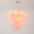 Pink Murano-Style Tiered Frosted Glass Tube Chandelier Luxury Modern Statement Cascading Pendant Light