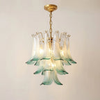 Murano-Style Green and Clear Glass Petal Chandelier Multi-Tier Floral Pendant Light