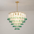 Murano-Style Green and Clear Glass Petal Chandelier Multi-Tier Floral Pendant Light