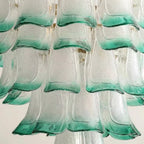 Murano-Style Green and Clear Glass Petal Chandelier Multi-Tier Floral Pendant Light