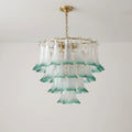 Murano-Style Green and Clear Glass Petal Chandelier Multi-Tier Floral Pendant Light