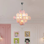 Modern Pink and Purple Glass Disc Tiered Chandelier Iridescent Glass Art Round Disk Pendant Light