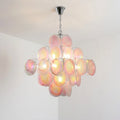 Modern Pink and Purple Glass Disc Tiered Chandelier Iridescent Glass Art Round Disk Pendant Light