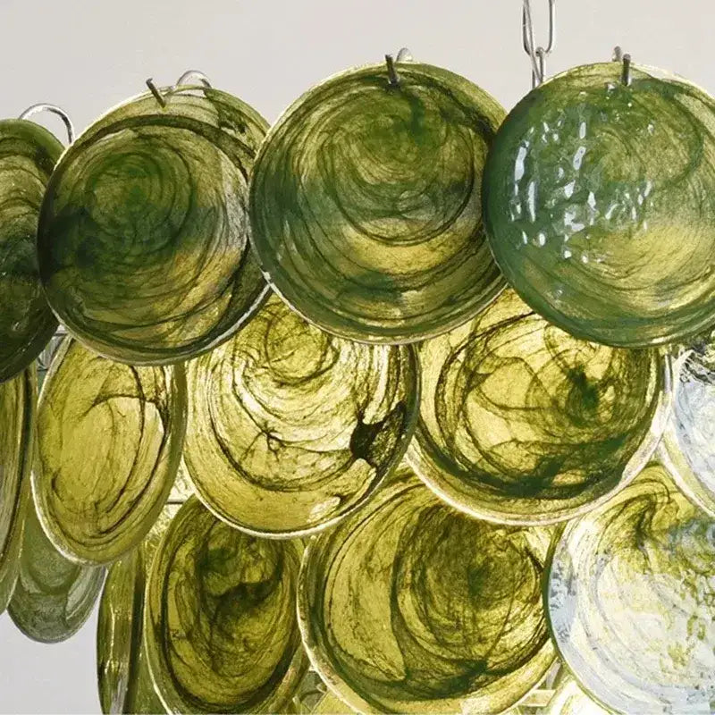 Murano Style Green Tiered Glass Chandelier Lelaina Artistic Layered Circular Glass Discs Pendant Light