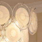 Modern Murano Cream White Glass Disc Chandelier Elegant Cascading Tiered Circular Glass Disk Pendant Light