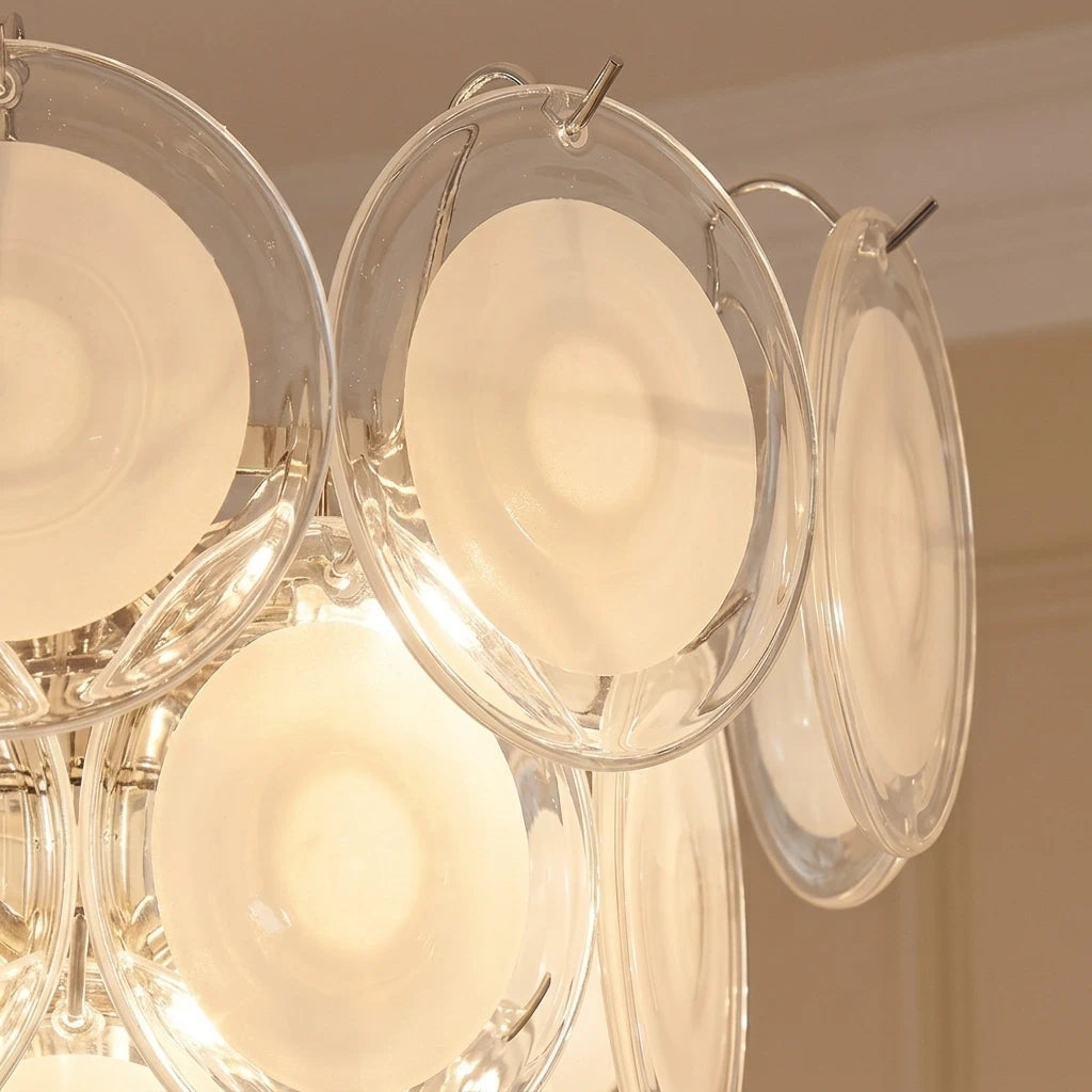 Modern Murano Cream White Glass Disc Chandelier Elegant Cascading Tiered Circular Glass Disk Pendant Light