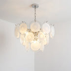 Modern Murano Cream White Glass Disc Chandelier Elegant Cascading Tiered Circular Glass Disk Pendant Light