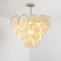 Modern Murano Cream White Glass Disc Chandelier Elegant Cascading Tiered Circular Glass Disk Pendant Light