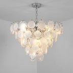 Modern Murano Cream White Glass Disc Chandelier Elegant Cascading Tiered Circular Glass Disk Pendant Light