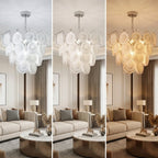 Modern Murano Cream White Glass Disc Chandelier Elegant Cascading Tiered Circular Glass Disk Pendant Light