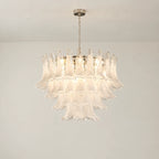 Murano-Style White Art Glass Petal Chandelier Aloa Decor Multi-Tier Floral Cluster Pendant Light
