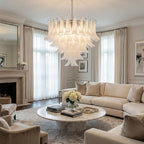 Murano-Style White Art Glass Petal Chandelier Aloa Decor Multi-Tier Floral Cluster Pendant Light