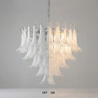 Murano-Style White Art Glass Petal Chandelier Aloa Decor Multi-Tier Floral Cluster Pendant Light