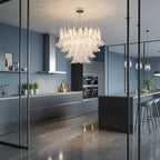 Murano-Style White Art Glass Petal Chandelier Aloa Decor Multi-Tier Floral Cluster Pendant Light