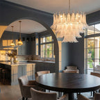Murano-Style White Art Glass Petal Chandelier Aloa Decor Multi-Tier Floral Cluster Pendant Light