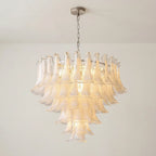 Murano-Style White Art Glass Petal Chandelier Aloa Decor Multi-Tier Floral Cluster Pendant Light