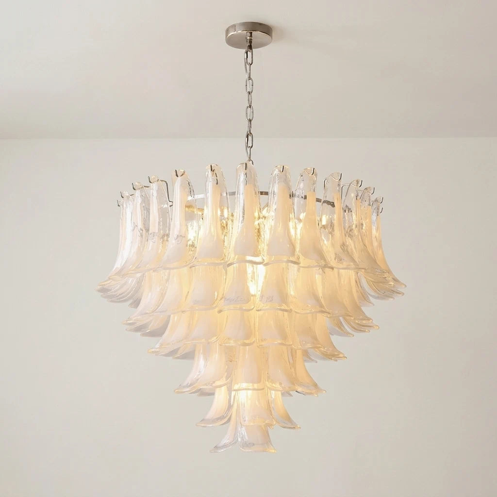 Kronleuchter aus weißem Kunstglas im Murano-Stil, Aloa Decor, mehrstöckige Blumen-Pendelleuchte