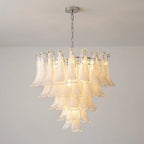 Murano-Style White Art Glass Petal Chandelier Aloa Decor Multi-Tier Floral Cluster Pendant Light