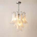Murano-Style White Art Glass Petal Chandelier Aloa Decor Multi-Tier Floral Cluster Pendant Light