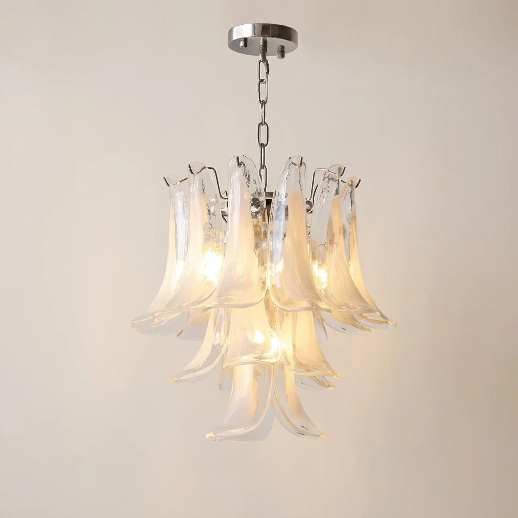 Kronleuchter aus weißem Kunstglas im Murano-Stil, Aloa Decor, mehrstöckige Blumen-Pendelleuchte