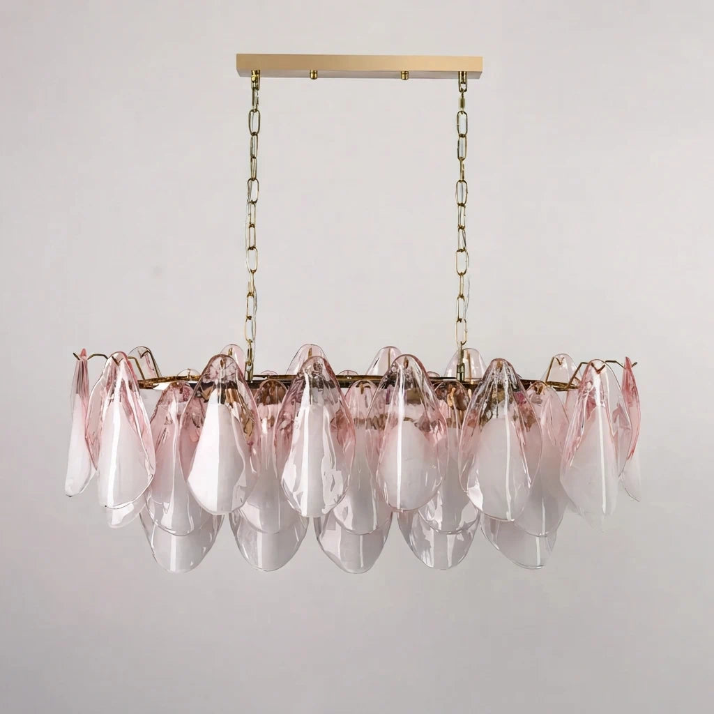 Flora Ombre Glass Petal Linear Chandelier Murano Tiered Glass Petals Pendant Light For Dining Kitchen Island