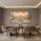 Flora Ombre Glass Petal Linear Chandelier Murano Tiered Glass Petals Pendant Light For Dining Kitchen Island