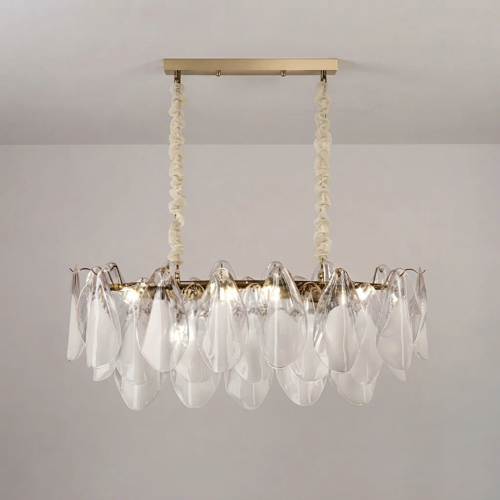 Flora Ombre Glass Petal Linear Chandelier Murano Tiered Glass Petals Pendant Light For Dining Kitchen Island