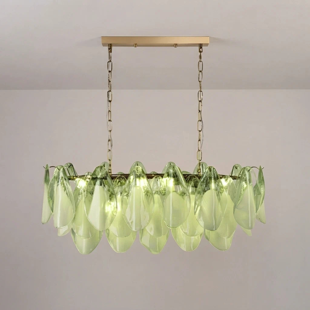 Flora Ombre Glass Petal Linear Chandelier Murano Tiered Glass Petals Pendant Light For Dining Kitchen Island