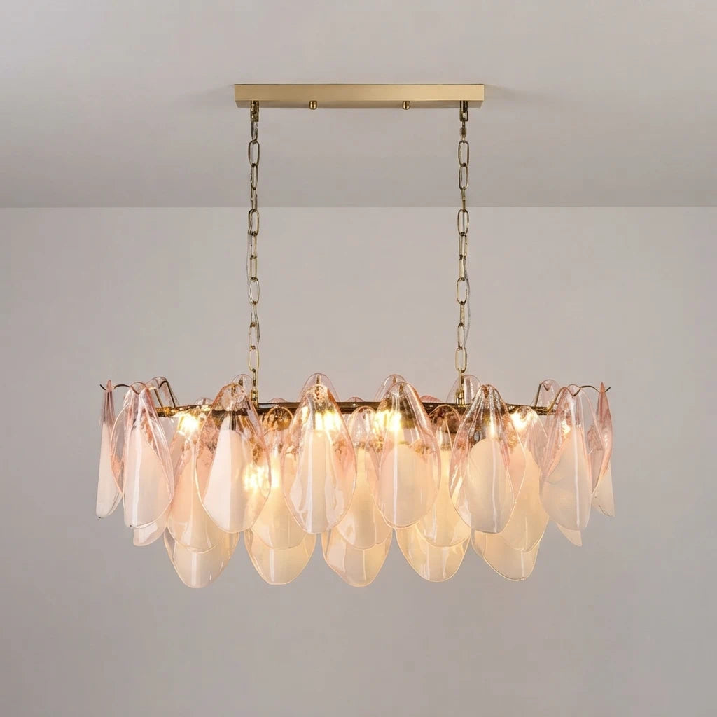 Flora Ombre Glass Petal Linear Chandelier Murano Tiered Glass Petals Pendant Light For Dining Kitchen Island