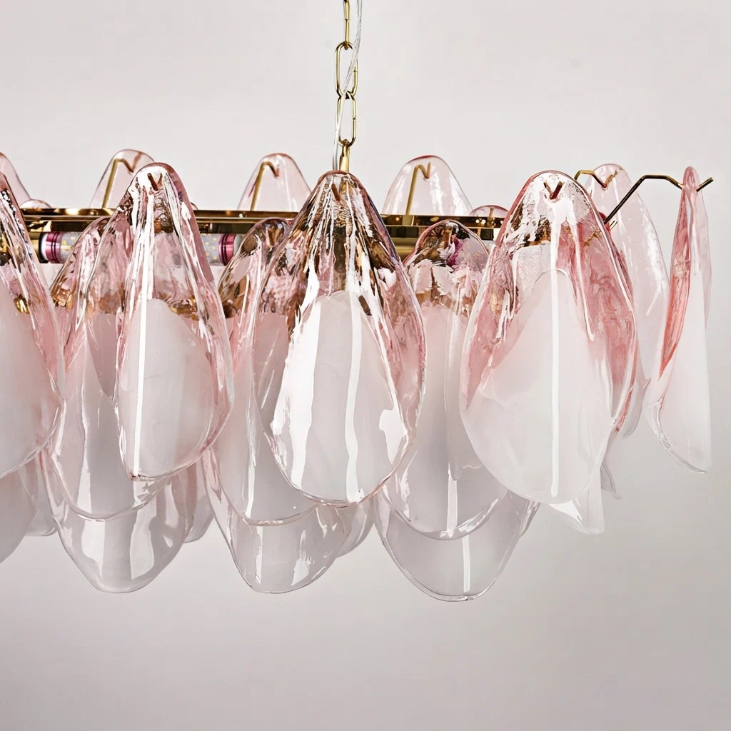 Flora Ombre Glass Petal Linear Chandelier Murano Tiered Glass Petals Pendant Light For Dining Kitchen Island