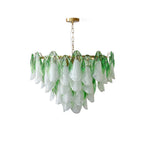 Foliage Ombre Green and White Glass Petal Chandelier Murano-Style Tiered Floral Pendant Light