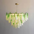 Foliage Ombre Green and White Glass Petal Chandelier Murano-Style Tiered Floral Pendant Light
