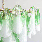 Foliage Ombre Green and White Glass Petal Chandelier Murano-Style Tiered Floral Pendant Light