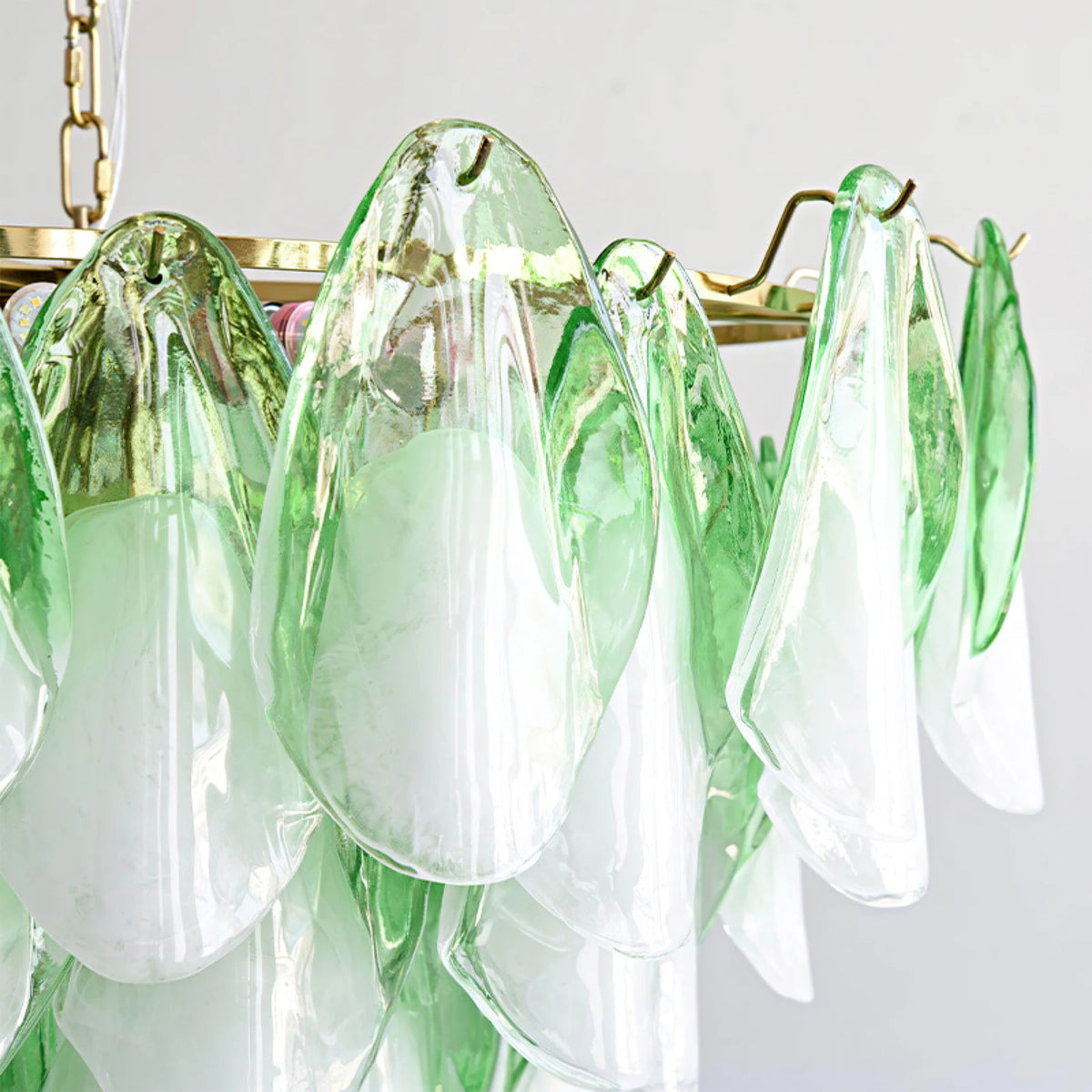 Foliage Ombre Green and White Glass Petal Chandelier Murano-Style Tiered Floral Pendant Light