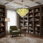 Foliage Ombre Green and White Glass Petal Chandelier Murano-Style Tiered Floral Pendant Light