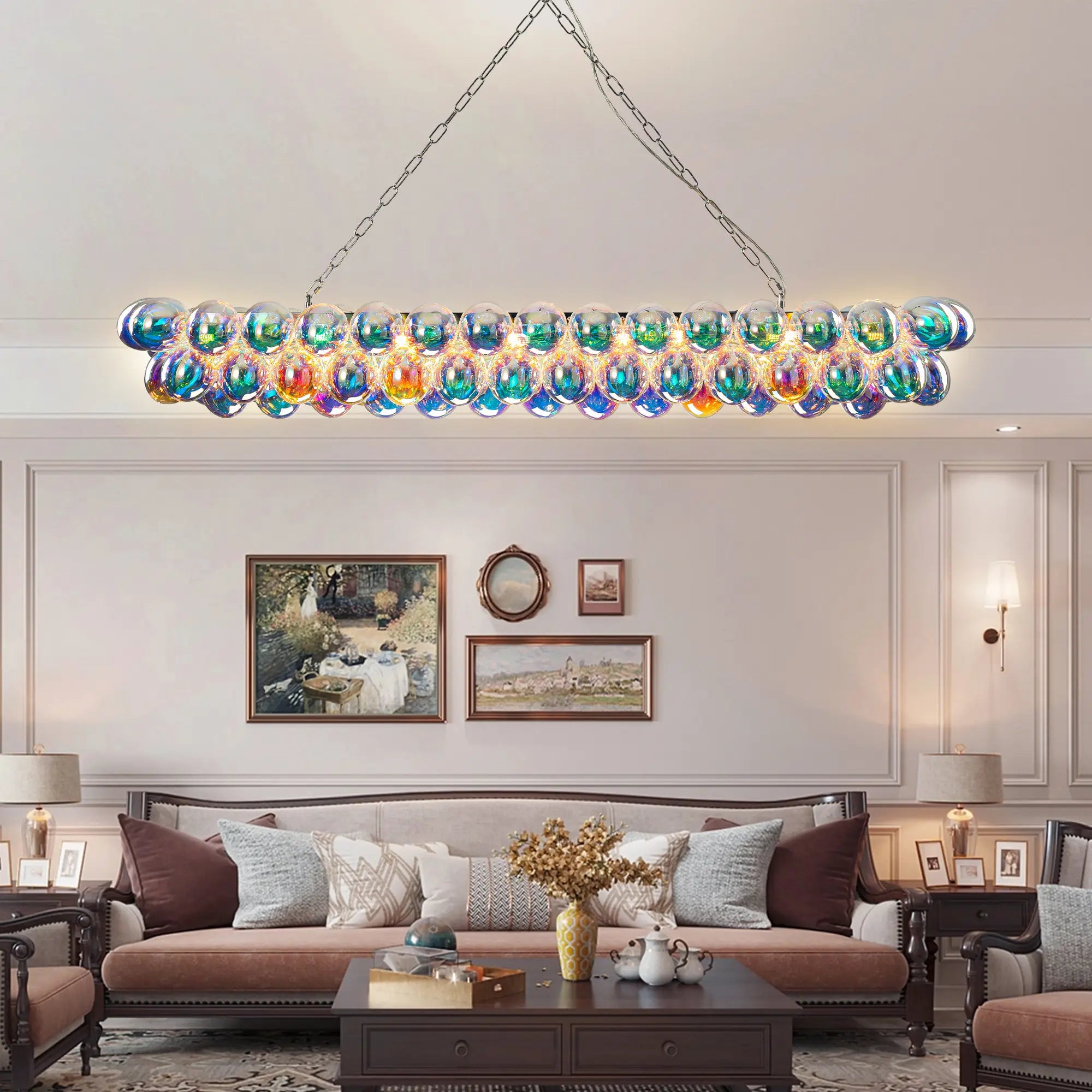 Luxury Large Iridescent Bubble Glass Chandelier Talia Hand-Blown Cluster Globe Pendant Light for Dining Kitchen Islands