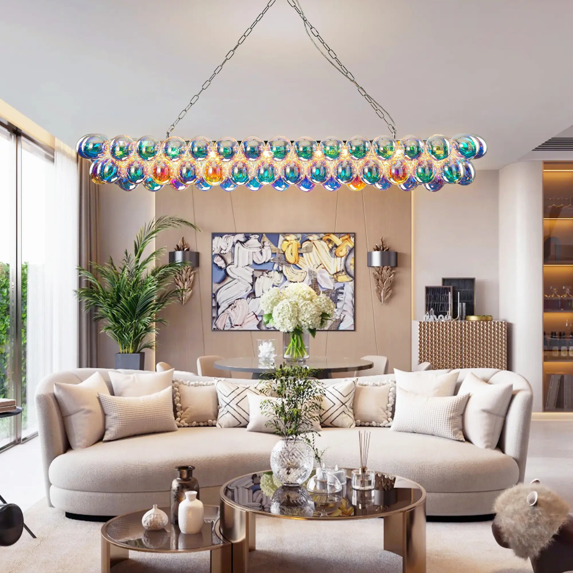 Luxury Large Iridescent Bubble Glass Chandelier Talia Hand-Blown Cluster Globe Pendant Light for Dining Kitchen Islands