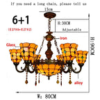 Yellow Tiffany-Style 5-Light Stained Glass Chandelier Vintage Amber Mosaic Glass Chandelier