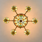 Large Tiffany-Style Stained Artwork Glass Chandelier Classic Floral Vintage Hanging Light Fixtures