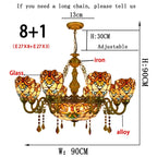 Large Tiffany-Style Stained Artwork Glass Chandelier Classic Floral Vintage Hanging Light Fixtures